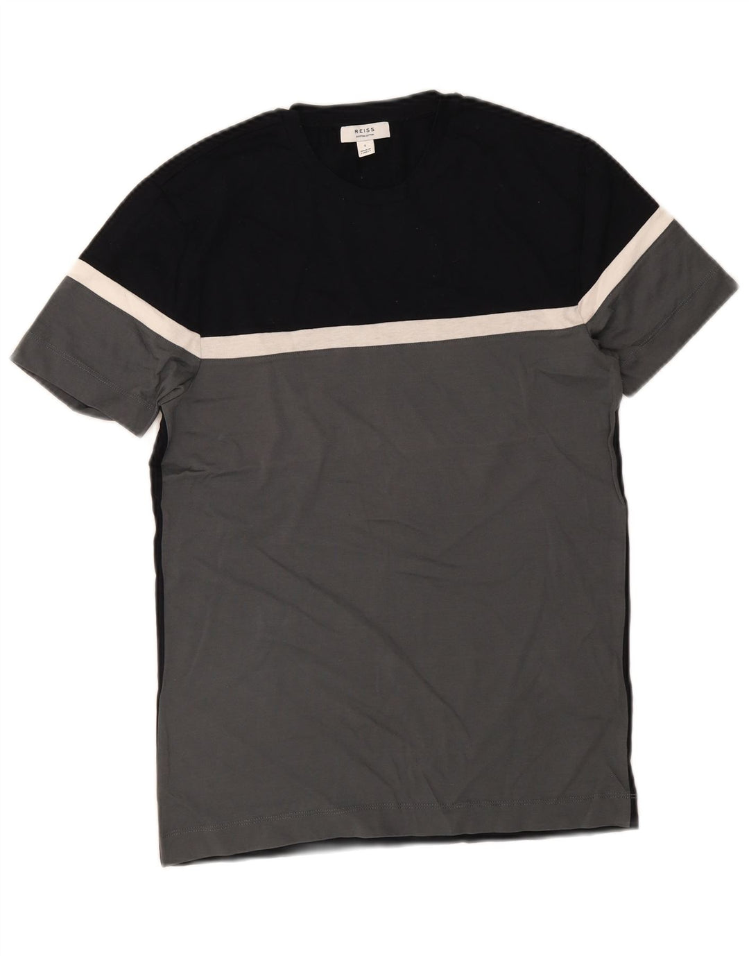 Reiss Mens T-Shirt Top Small Grey Colourblock Cotton