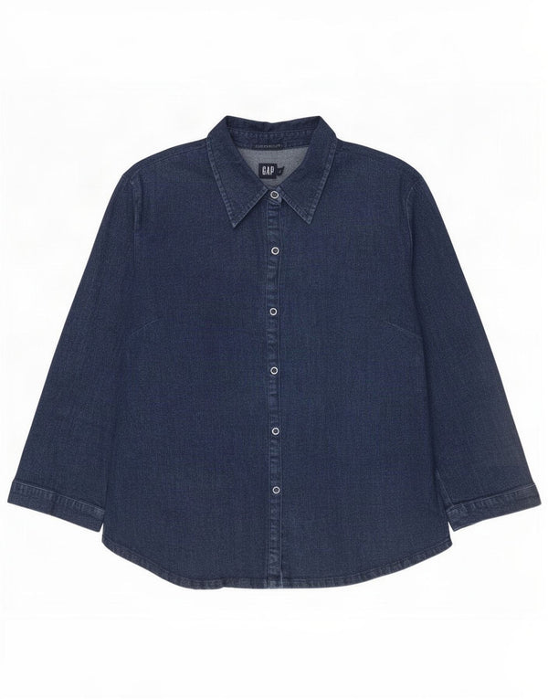 Camisa jeans feminina Gap Stretch manga 3/4 Reino Unido 16 grande algodão azul