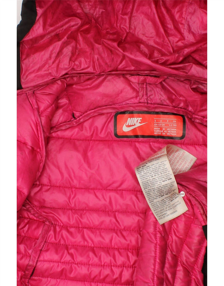 Nike Girls Hooded Padded Coat 4-5 Years Small Black Polyester