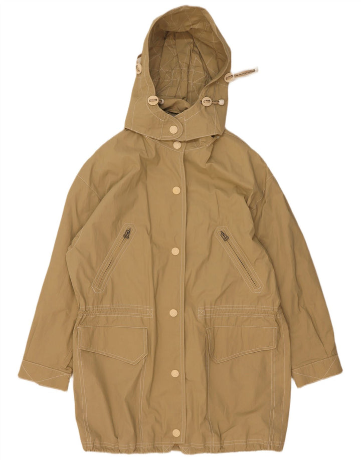 Vintage Womens Hooded Oversized Parka Jacket UK 8 Small Beige Cotton