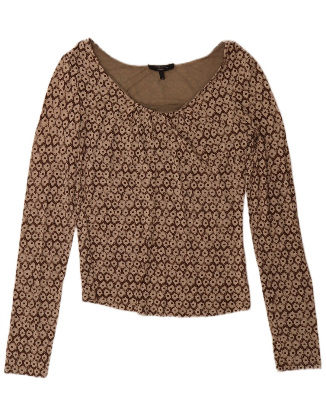 Max Mara Womens Weekend Long Sleeve Blouse Top UK 14 Large Brown Geometric