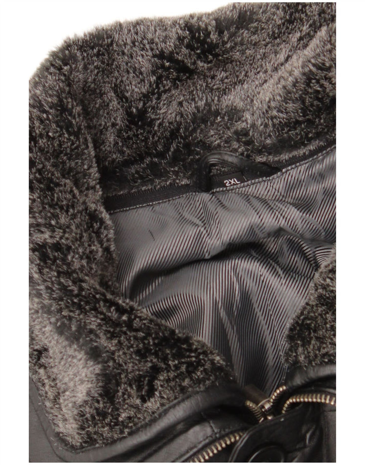 Casaco de couro masculino vintage UK 44 2XL preto