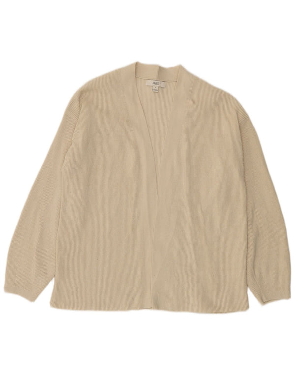 Marks & Spencer Dame Open Cardigan Sweater UK 14 Medium Off White Bomuld