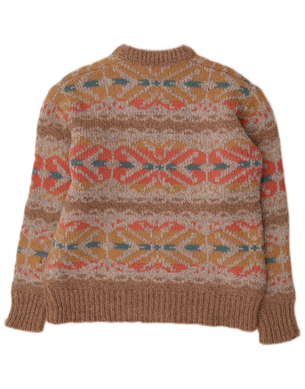 vintage Womens Crew Neck Jumper Pull UK 14 Grand Brun Fair Isle