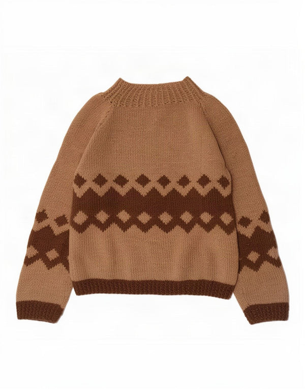 Vintage Womens Turtle Neck Jumper Sweater UK 14 Medium Brown Geometric