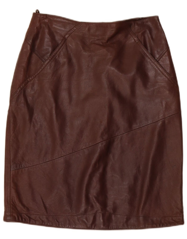 Fusta din piele vintage pentru femei cu talie înaltă IT 42 Medium W26 maro