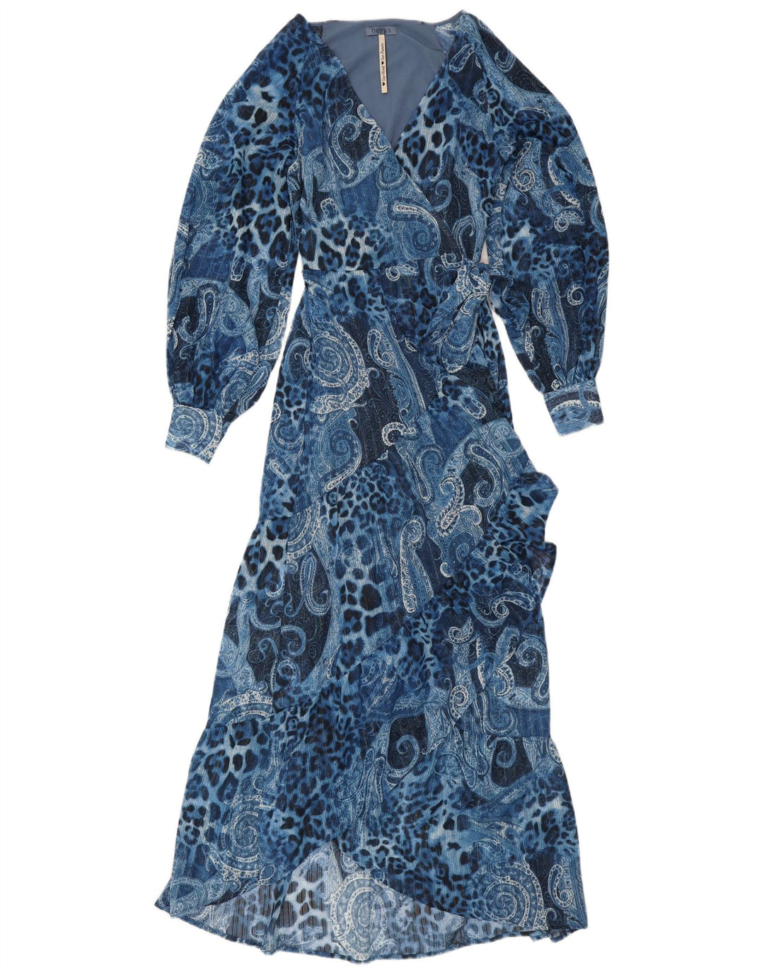 GUESS Womens Asymmetric Wrap Dress UK 10 Small Blue Paisley Polyester