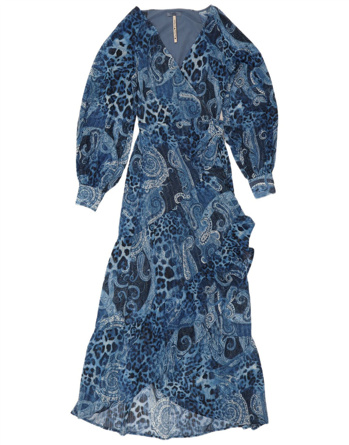 GUESS Womens Asymmetric Wrap Dress UK 10 Small Blue Paisley Polyester