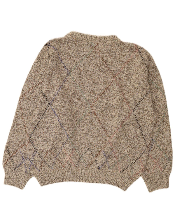 NANI BON Mens Crew Neck Jumper Sweater IT 52 Large Grey Argyle/Diamond