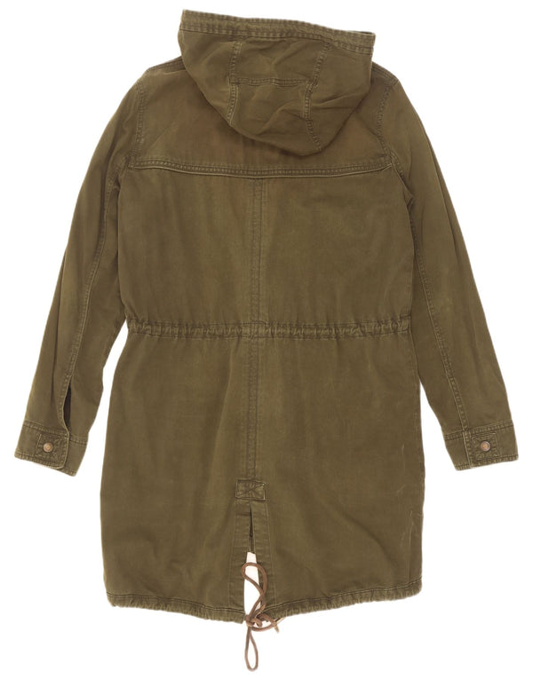 Abercrombie & Fitch Womens Hooded Parka Jacket UK 14 Medium Khaki Cotton
