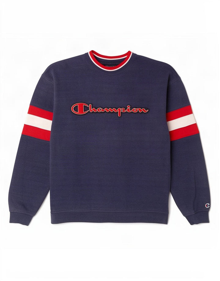Champion Mens Graphic Sweatshirt Jumper Medium Navy Blue Colourblock Cotton