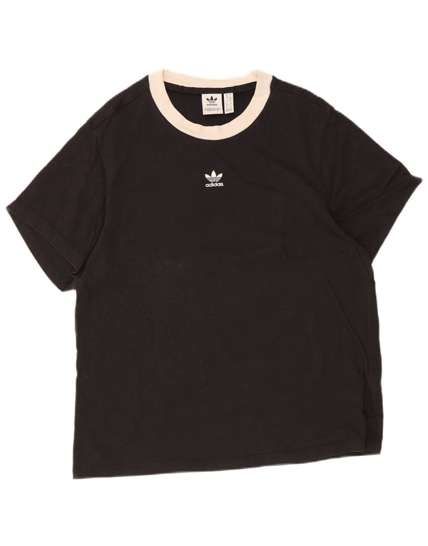 Adidas Dame T-Shirt Top UK 10 Lille Sort Bomuld