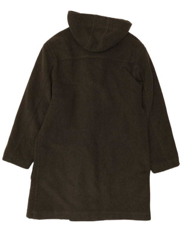 Vintage Mens Hooded Duffle Coat UK 38 Medium Khaki Wool
