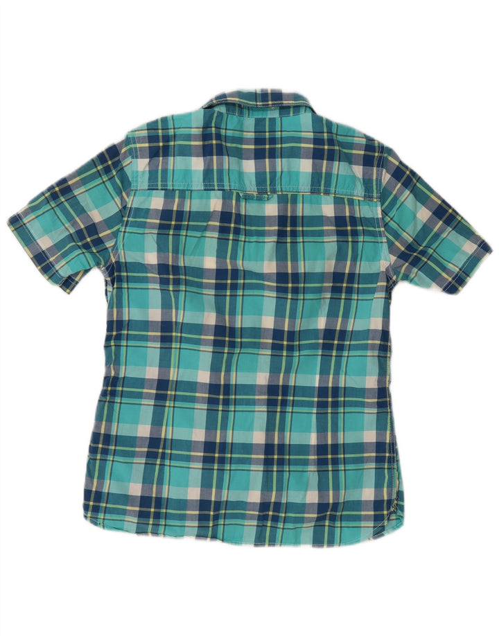 SUPERDRY Womens Short Sleeve Shirt UK 14 Medium Turquoise Check Cotton