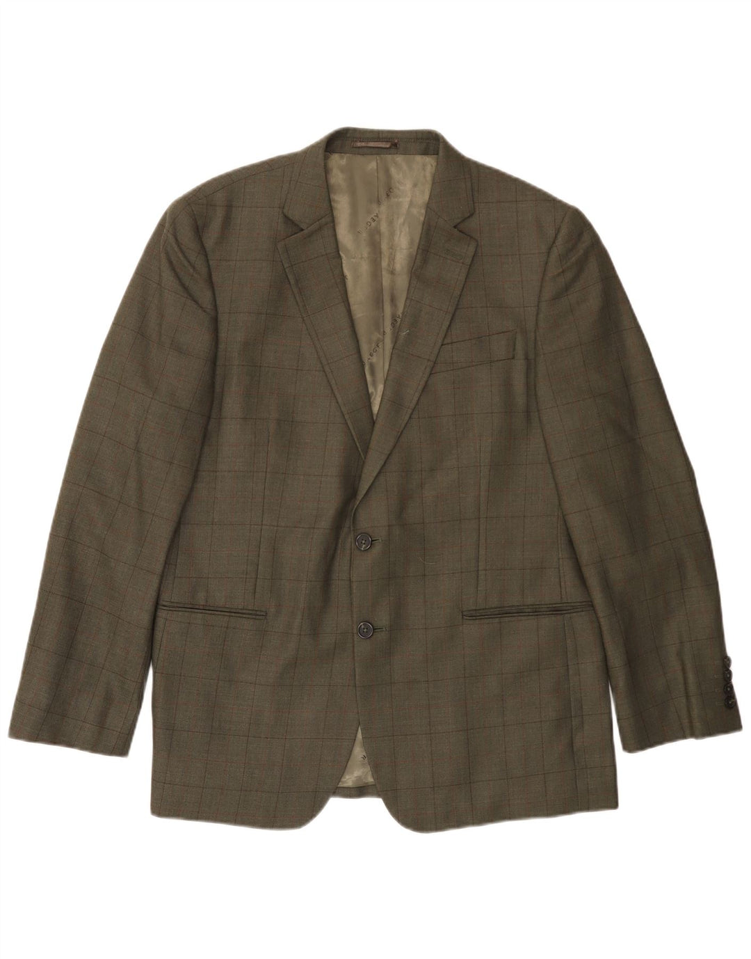 JAEGER Mens 2 Button Blazer Jacket UK 42 XL Khaki Check Wool