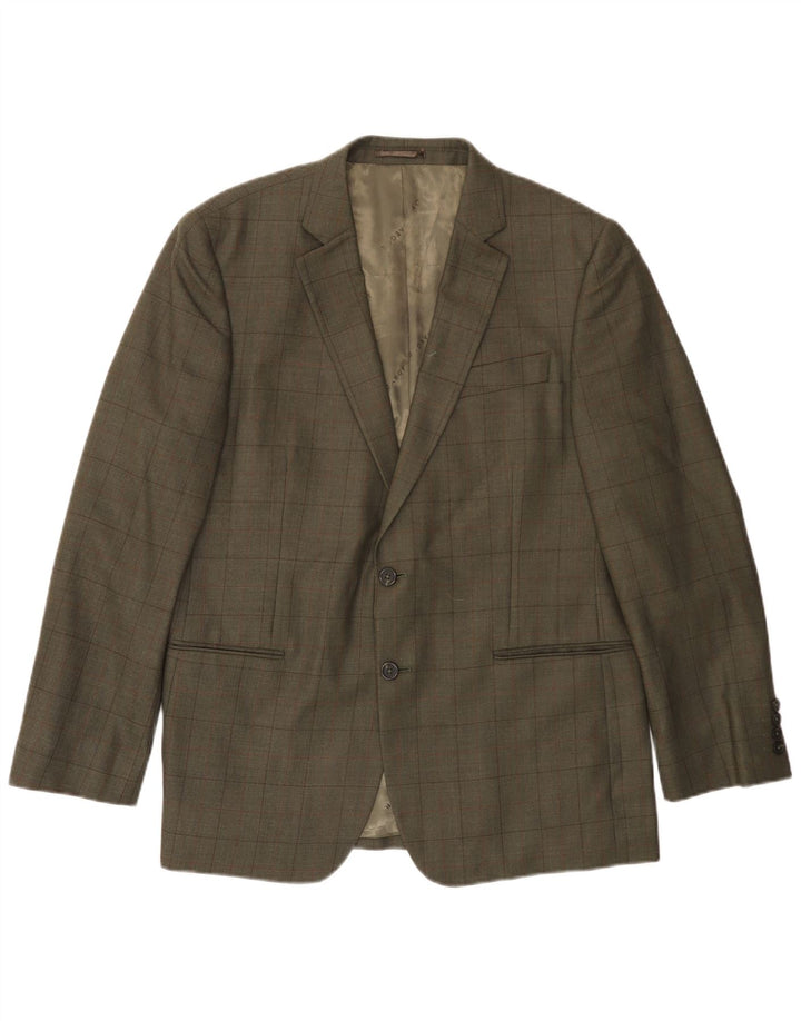 JAEGER Mens 2 Button Blazer Jacket UK 42 XL Khaki Check Wool