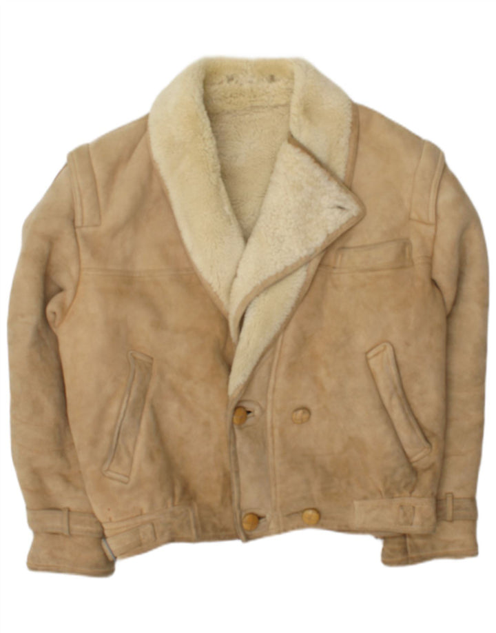 McGregor Mens Double Breasted Shearling Jacket IT 50 Large Beige