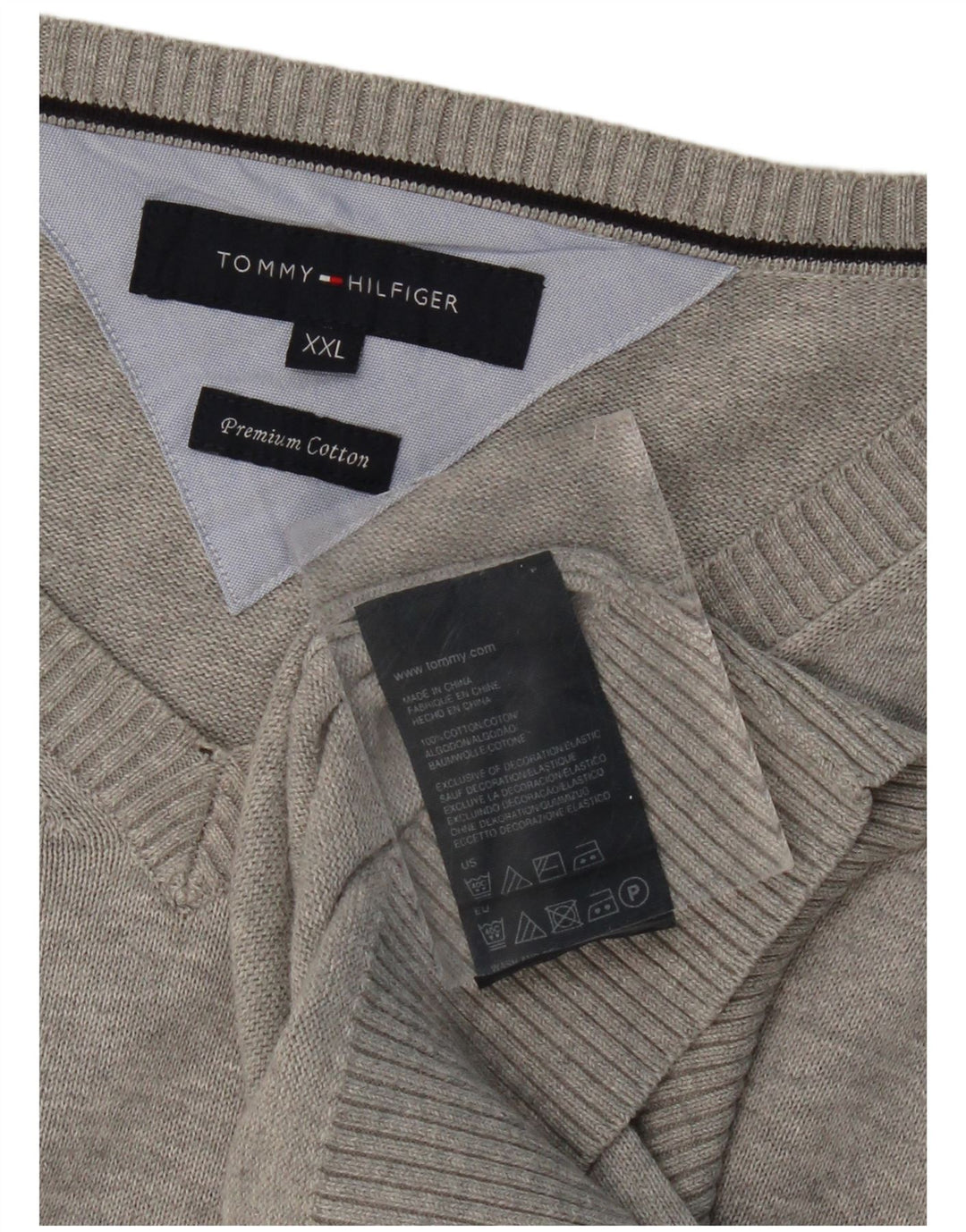 Suéter masculino TOMMY HILFIGER com decote em V 2XL algodão cinza