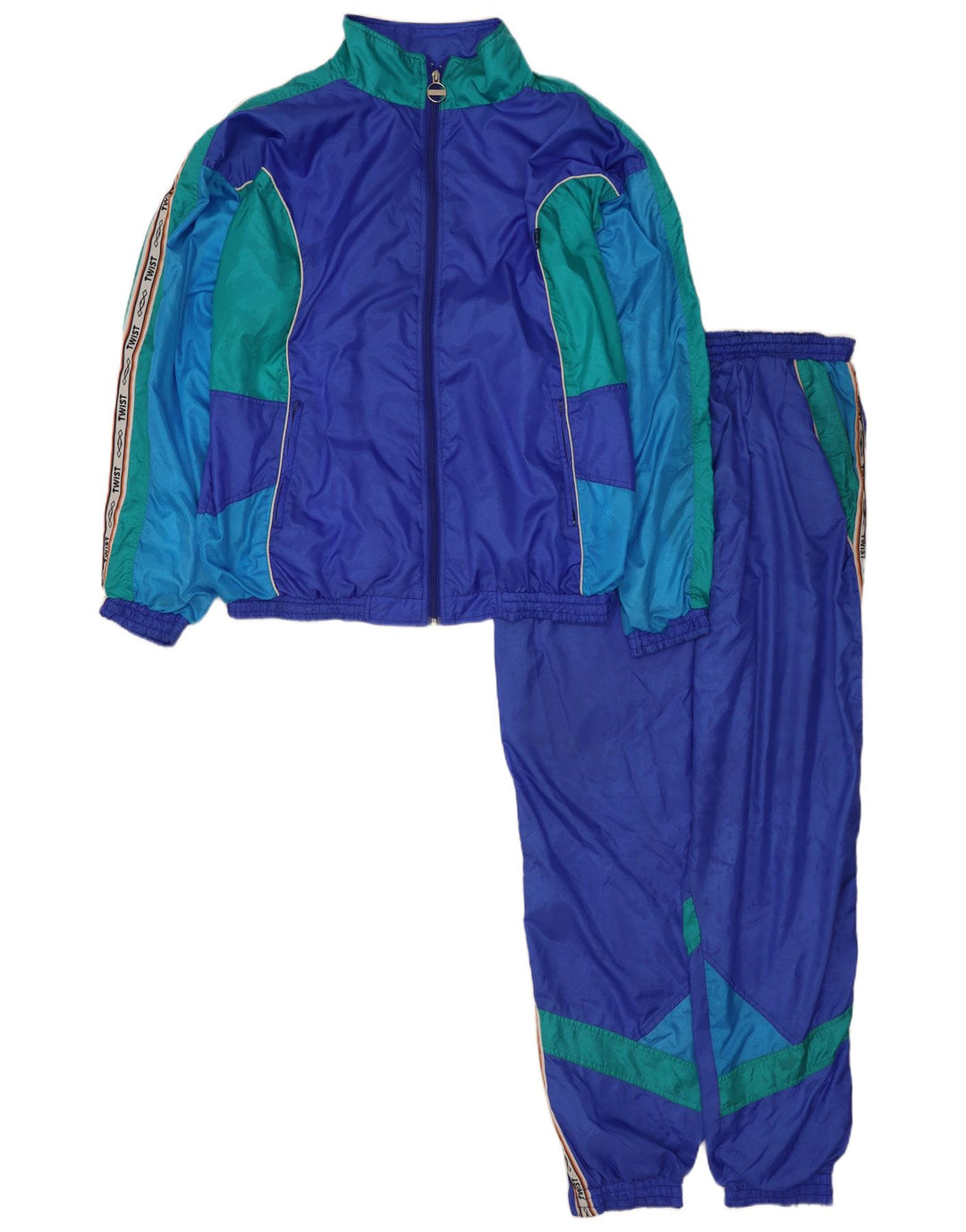 Vintage Mens Graphic Full Tracksuit Large  Blue Colourblock Polyamide