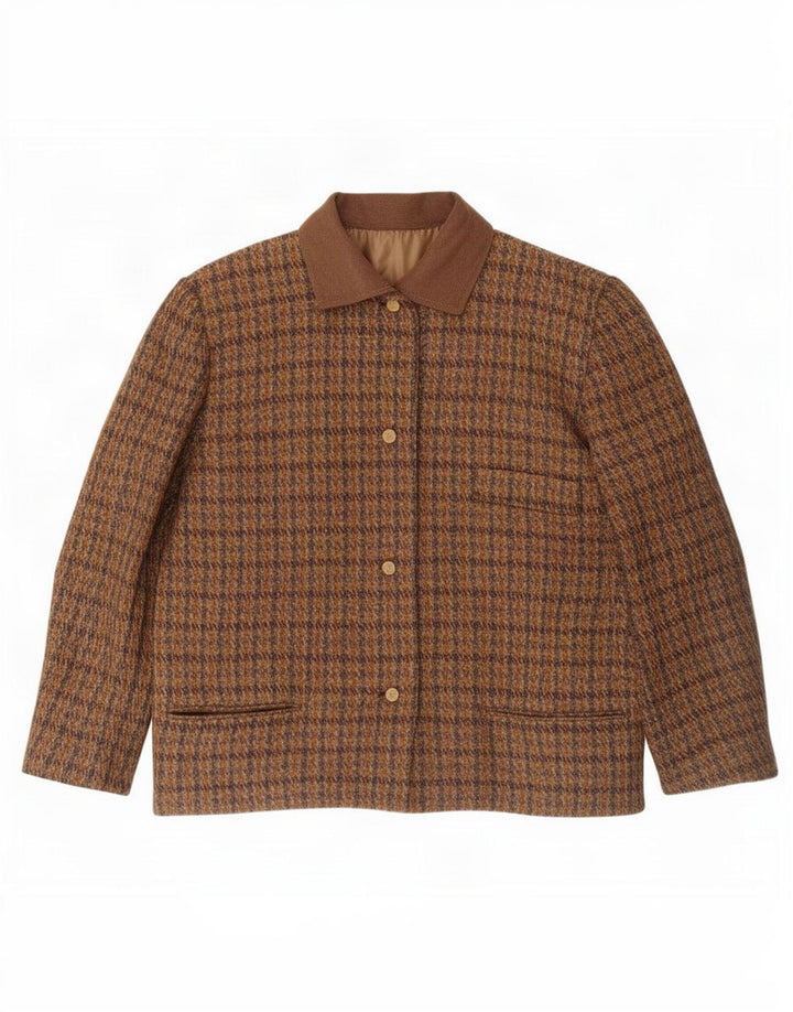 Jachetă Blazer Vintage pentru femei cu 4 nasturi UK 12 Medium Brown Check