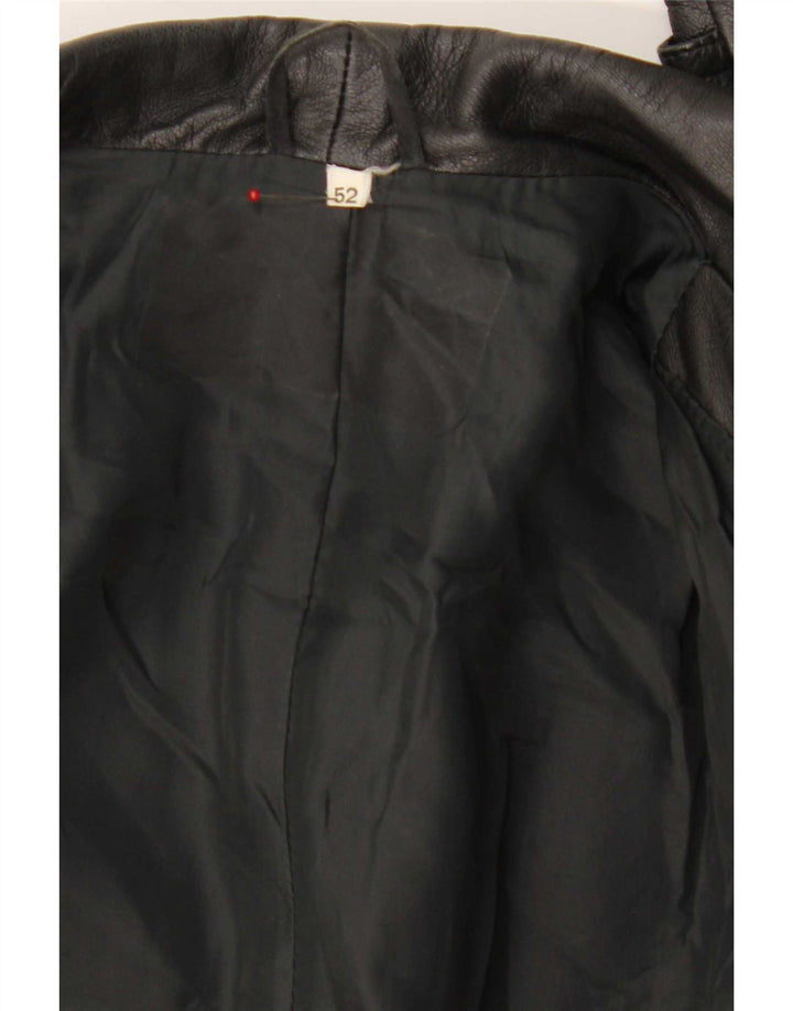 Vintage Mens Double Breasted Leather Coat IT 52 XL Black