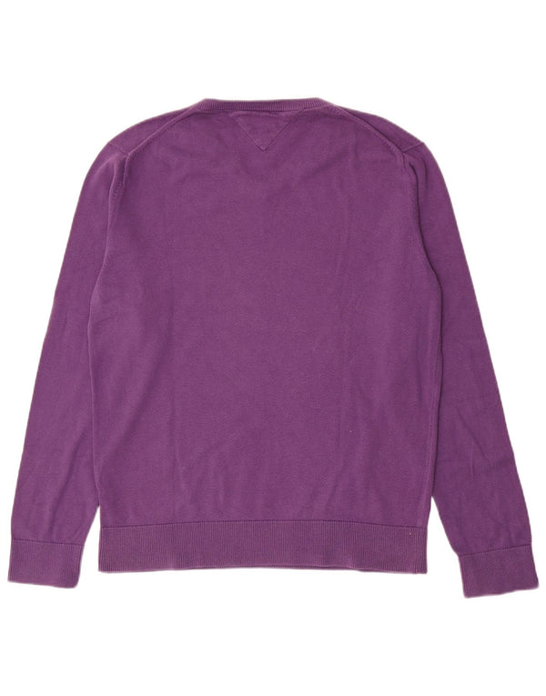 Tommy Hilfiger Herren-Pullover mit V-Ausschnitt aus mittelvioletter Baumwolle