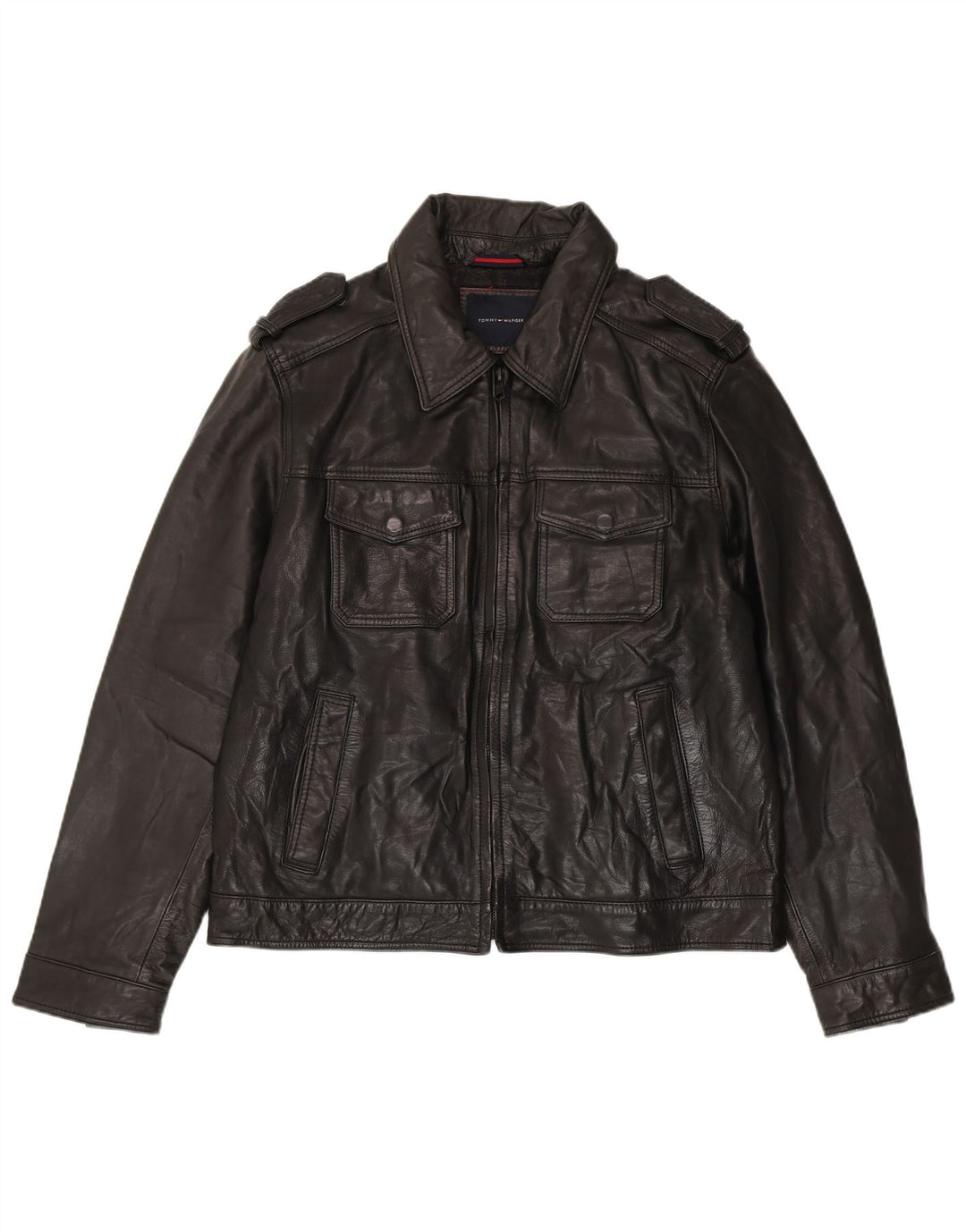 Tommy Hilfiger Herre Military Læderjakke UK 40 Large Black
