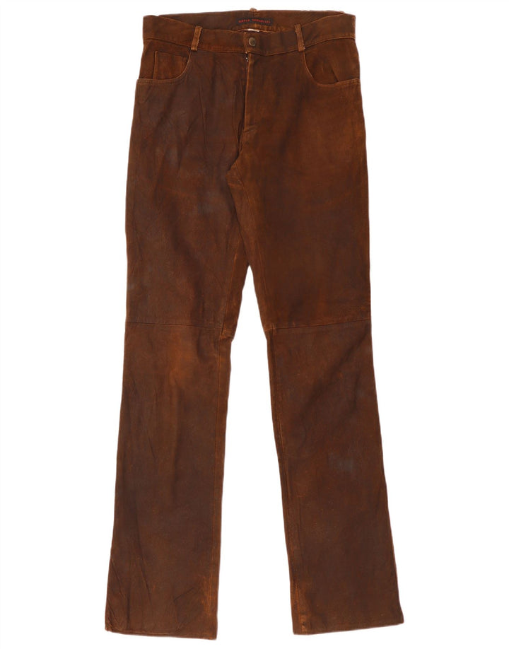 Vintage Womens Straight Leather Trousers W30 L35 Brown