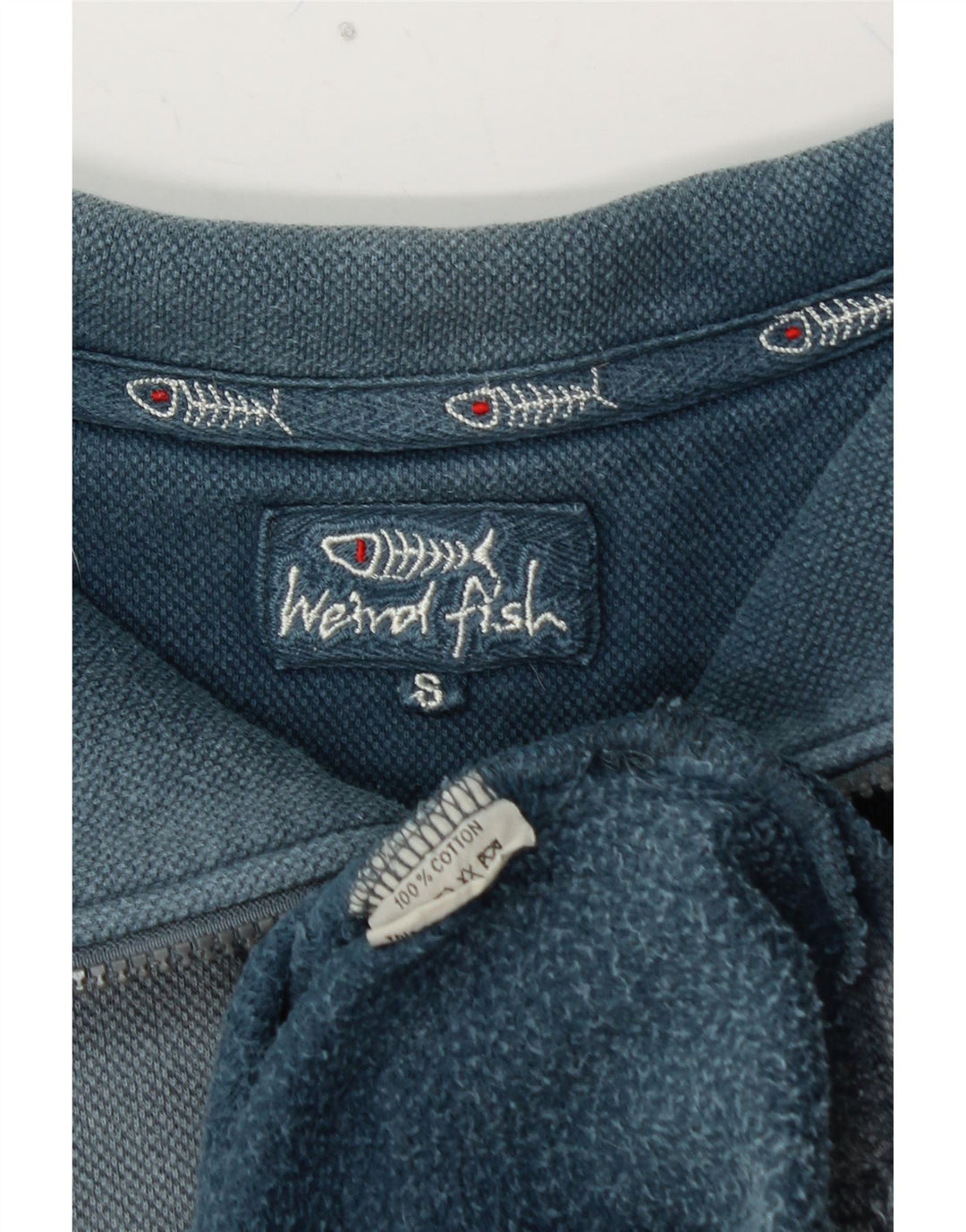 WEIRD FISH Felpa da uomo con collo con zip, maglione piccolo in cotone blu
