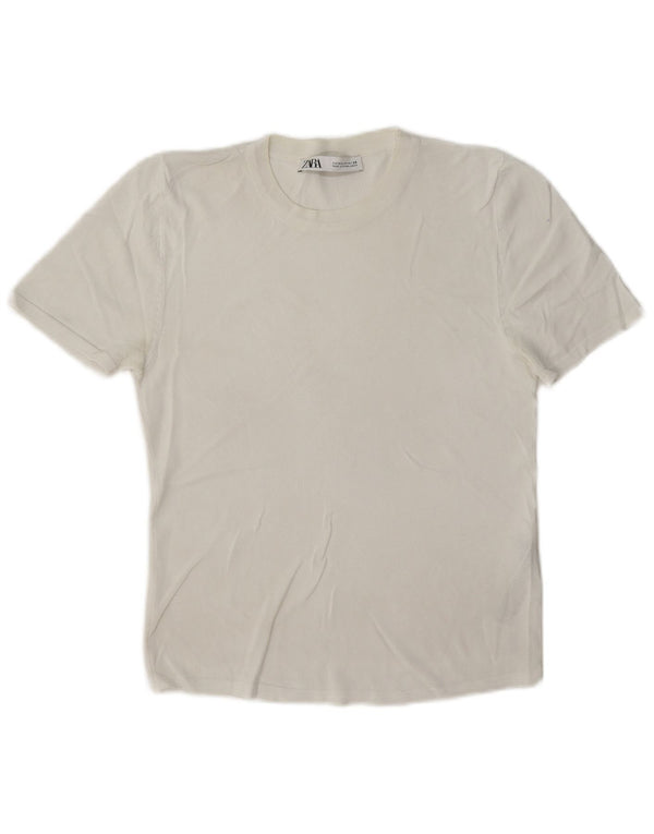 Zara T-Shirt Top UK 12 Medium White Viscose
