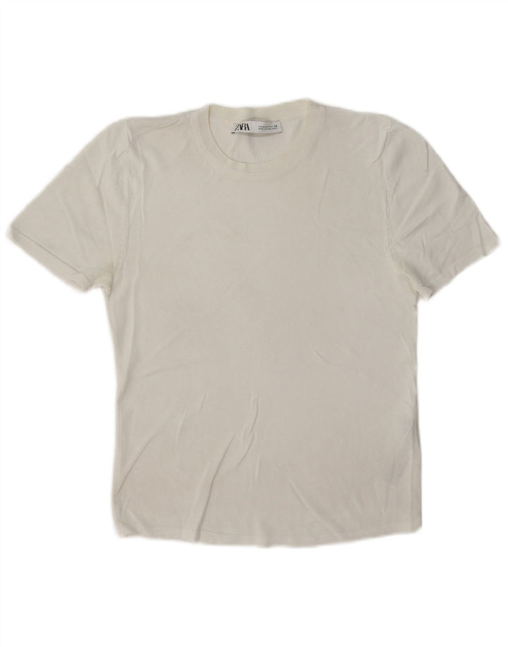 Zara Womens T-Shirt Top UK 12 Medium White Viscose