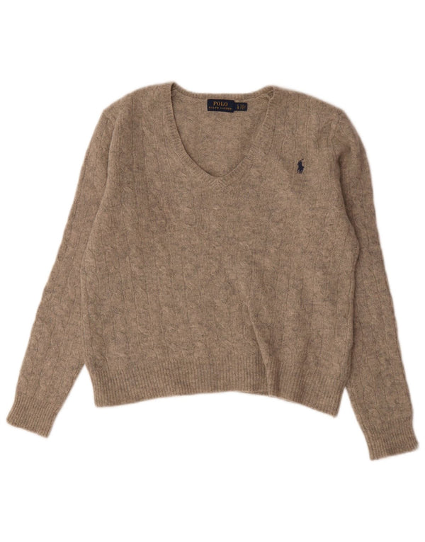 Polo Ralph Lauren Pull col en V pour femme UK 16 Large Gris Moucheté