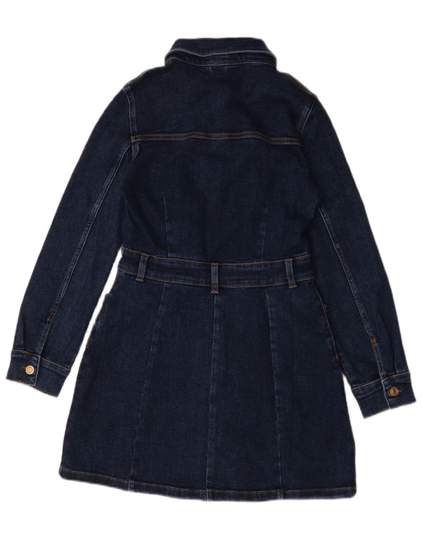 Zara Dame Langærmet Denim Kjole UK 12 Medium Navy Blue Bomuld