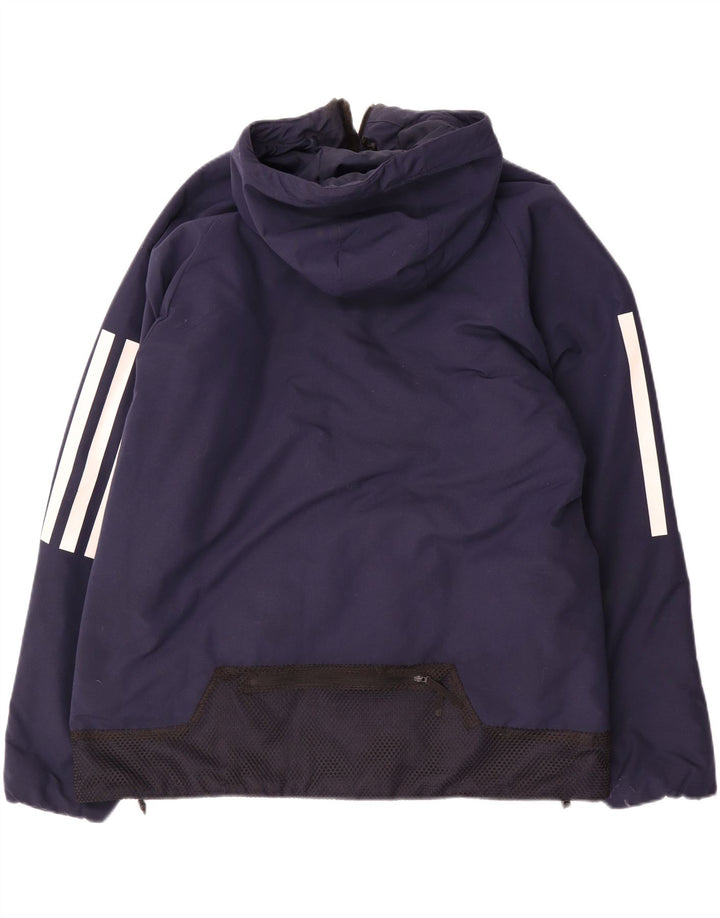 Adidas Mens Hooded Windbreaker Jacket UK 40 Large Navy Blue Polyester