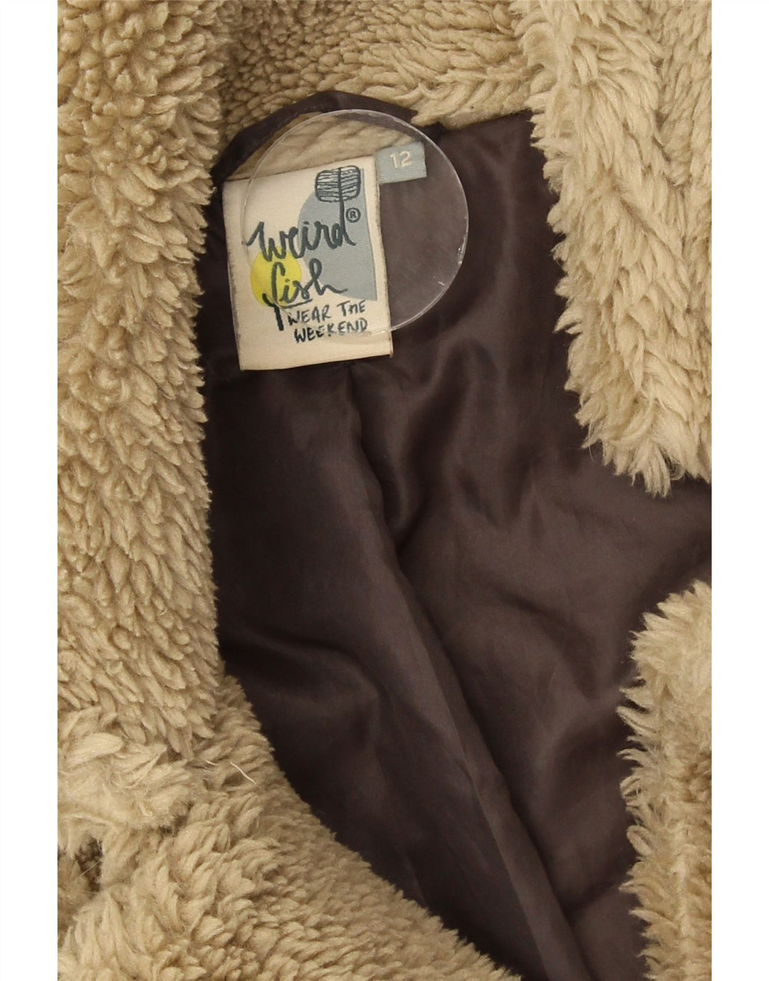 Weird Fish Womens Teddy Bear Sherpa Jacket UK 12 Medium Beige Polyester