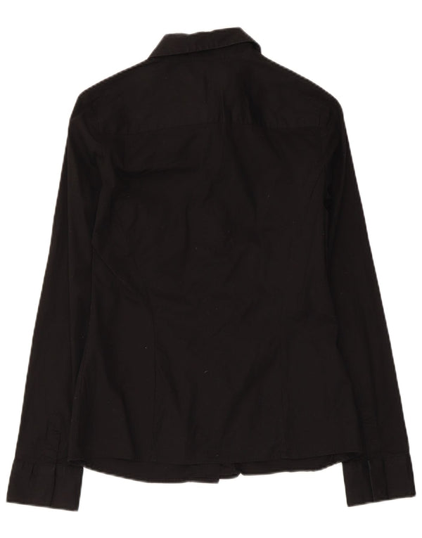 Reiss Womens Ruffle Front Shirt UK 6 XS  Black Cotton