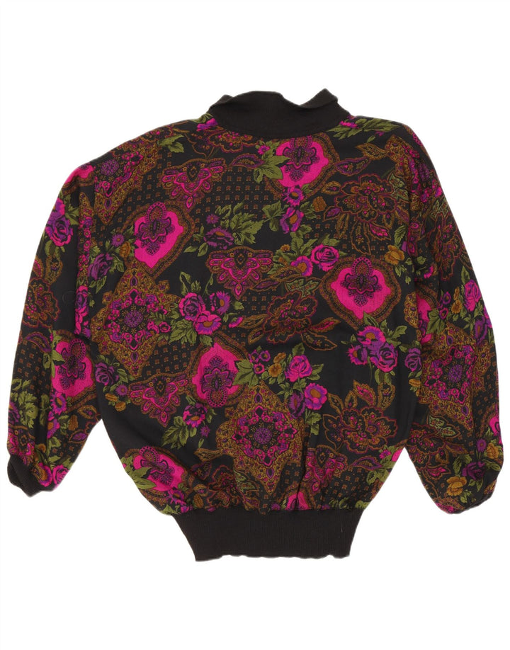 Vintage Womens Shirt Blouse IT 42 Medium Black Floral Linen