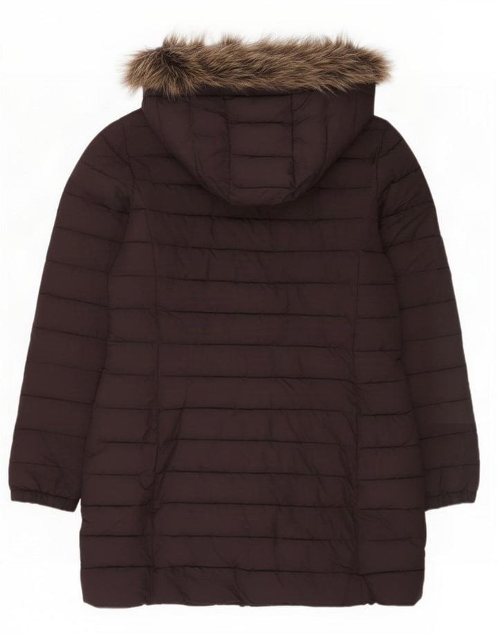 Superdry Womens Hooded Padded Coat UK 12 Medium Burgundy Polyester