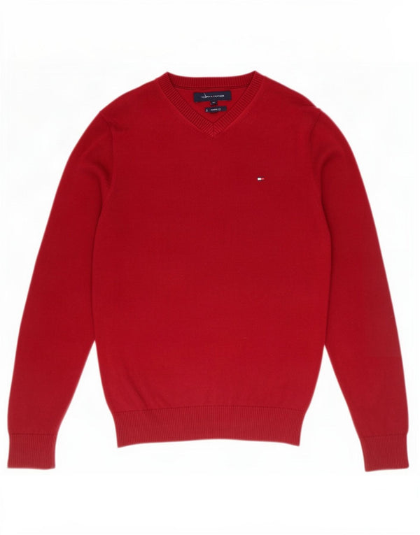 Tommy Hilfiger Herren-Pullover mit V-Ausschnitt, XS, Burgunderrot, Baumwolle