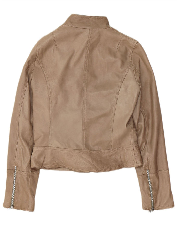 XETRA Womens Crop Leather Biker Jacket IT 44 Medium Beige Leather