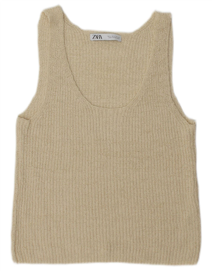 Zara Womens Vest Tank Top UK 12 Medium Beige Acrylic