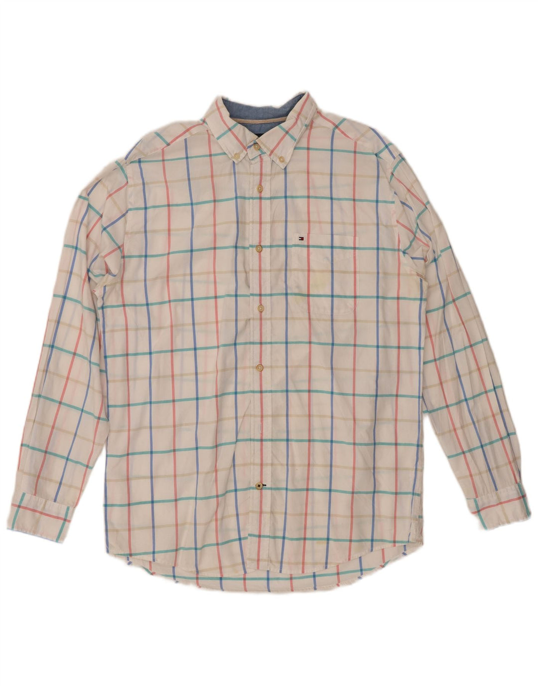 TOMMY HILFIGER Mens Classic Fit Shirt Medium White Check Cotton