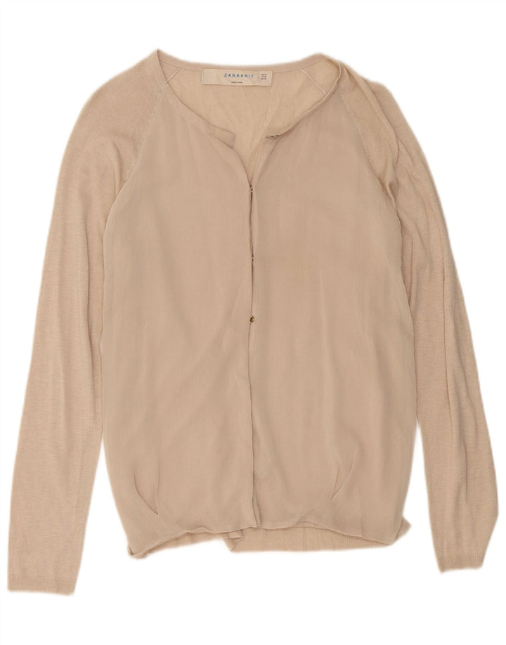 Zara Womens Long Sleeve Cardigan Top UK 12 Medium Beige