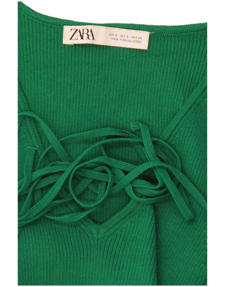 Zara Womens Long Sleeve Crop Top UK 8 Small Green