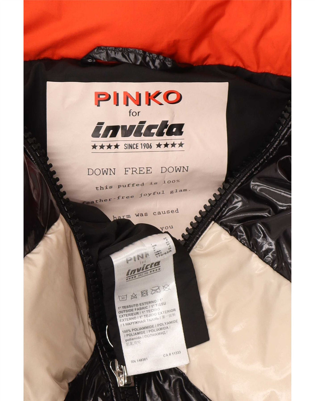 Pinko Womens Graphic Oversized Padded Jacket UK 6 XS Black Colourblock