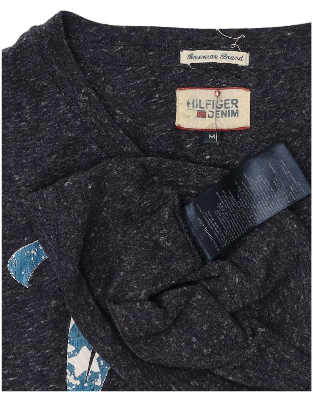 Męska koszulka z grafiką Tommy Hilfiger Top, średni granatowy, nakrapiany poliester