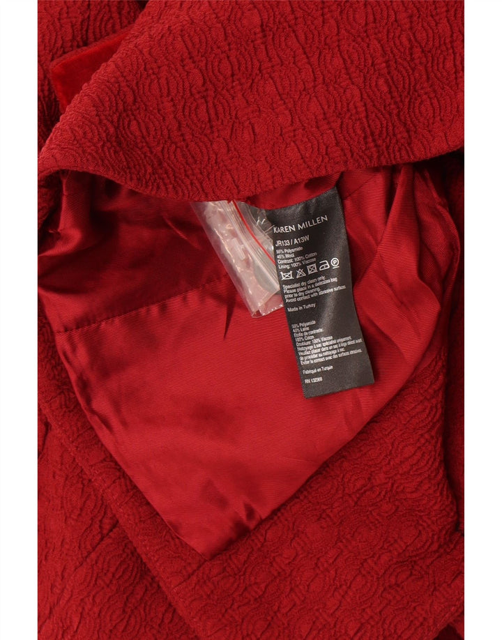 Karen Millen Womens Crop Blazer Jacket UK 12 Medium Burgundy Polyamide