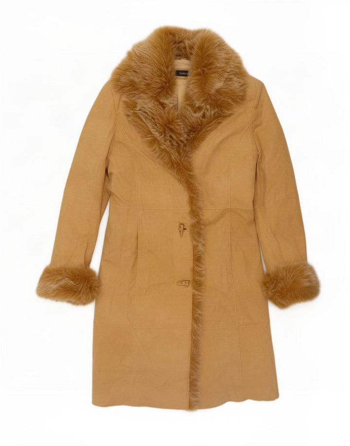 Vintage Womens Suede Overcoat EU 38 Medium Beige Leather