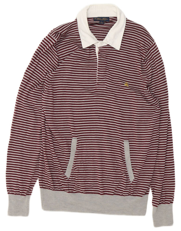 Brooks Brothers Mens Polo Neck Jumper Sweater Large Burgundy Striped