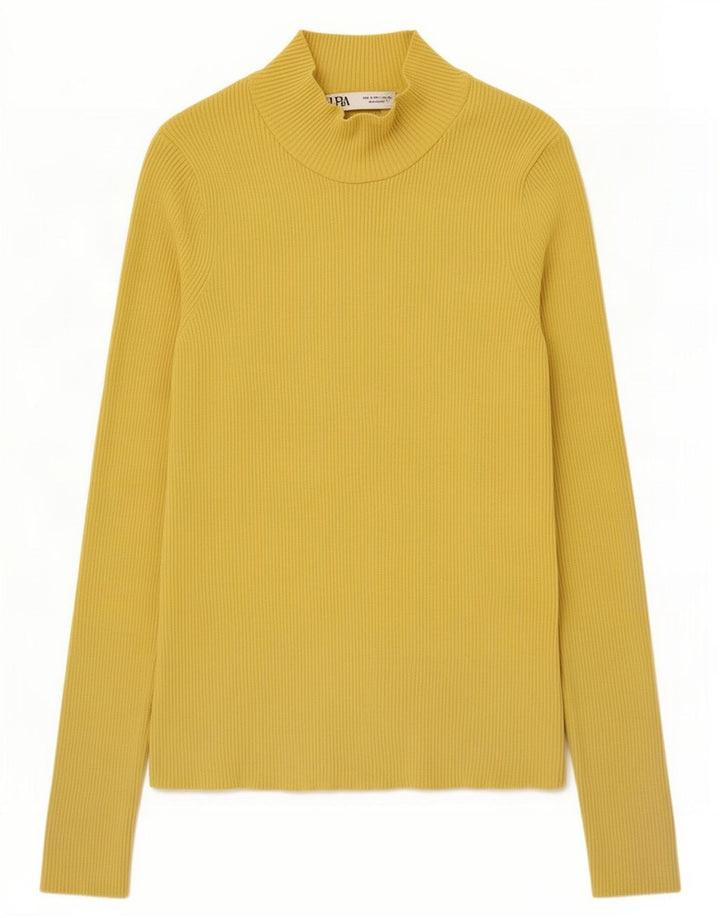 Zara Mujer Top Manga Larga UK 8 Small Poliamida Amarillo